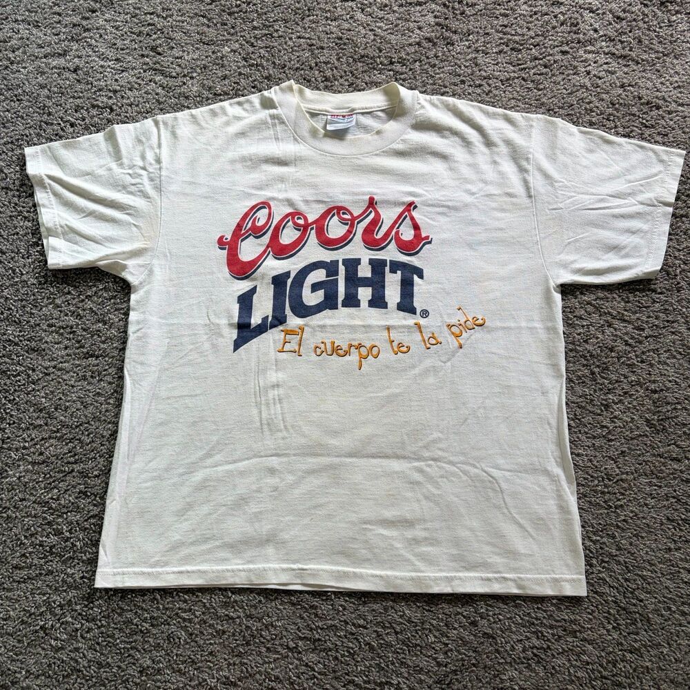 Vintage Coors Light Beer Promo T Shirt El Cuerpo Te La Pide White Mens Large